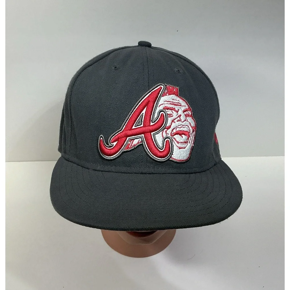 Atlanta Braves Hat New Era Fitted Size 7 1/2 Chief Noc-A-Homa Baseball Cap Gray